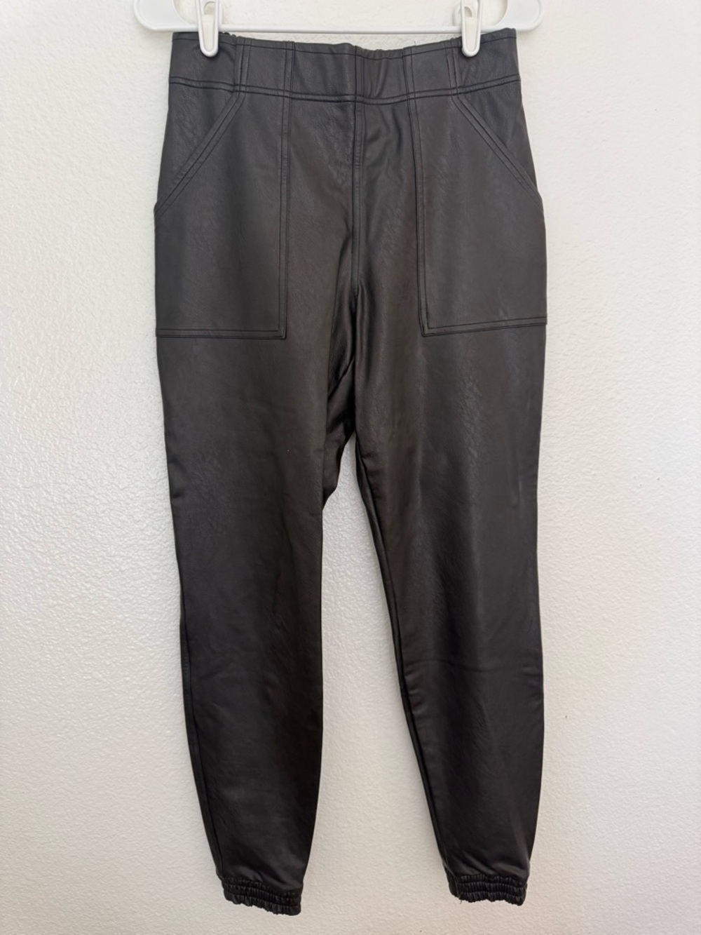SPANX Black Faux Leather Ankle Pants with Patch Pockets